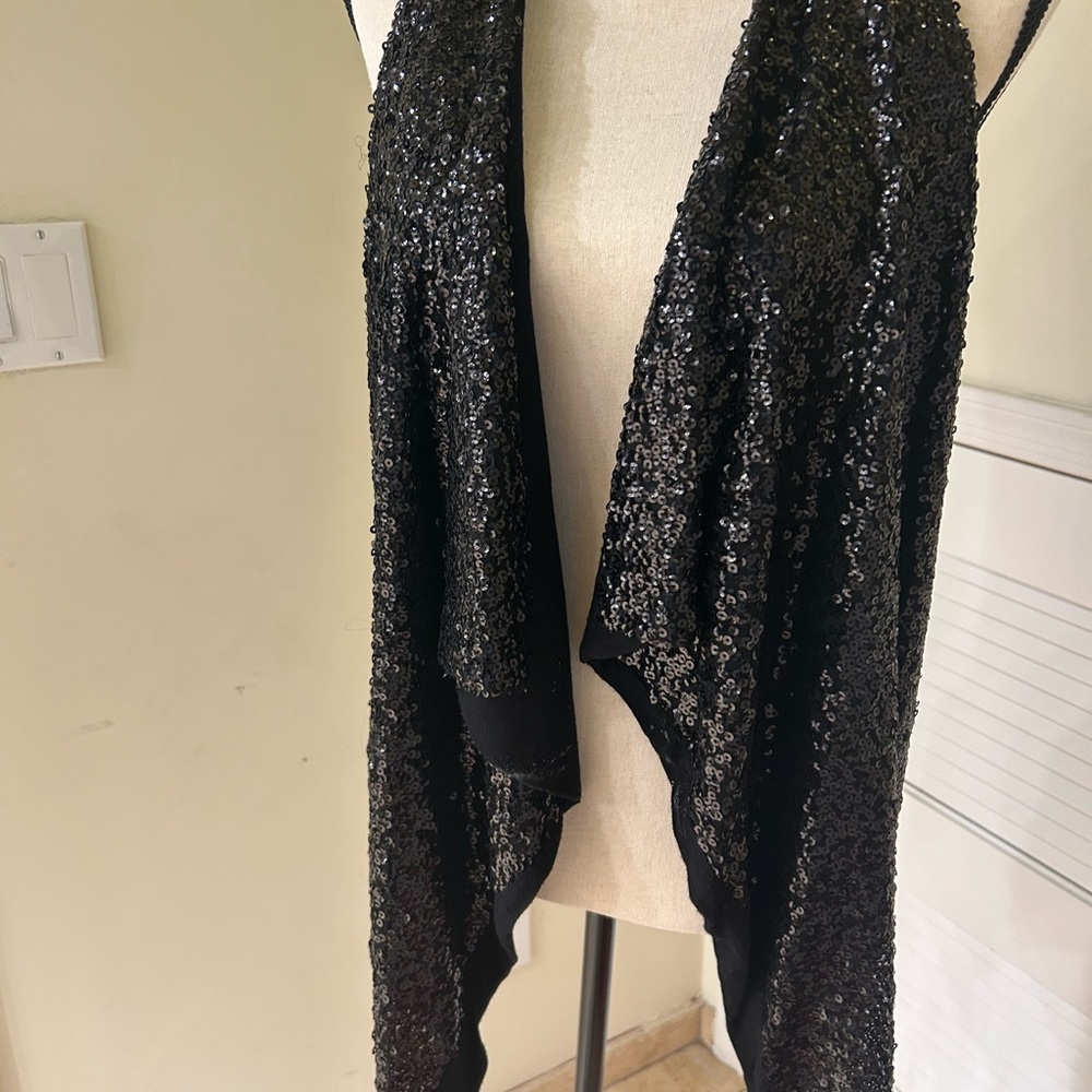Open front, sleeveless, sequined, light weight, sparkly vest for women